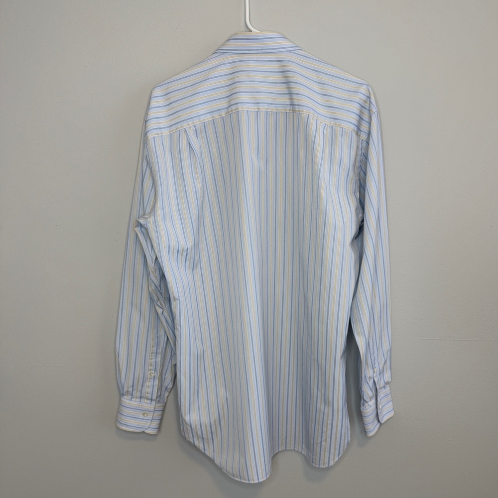 Ermenegildo Zegna Light Blue Yellow Stripe Dress Shirt 16.5 Cotton Portofino - Picture 5 of 11